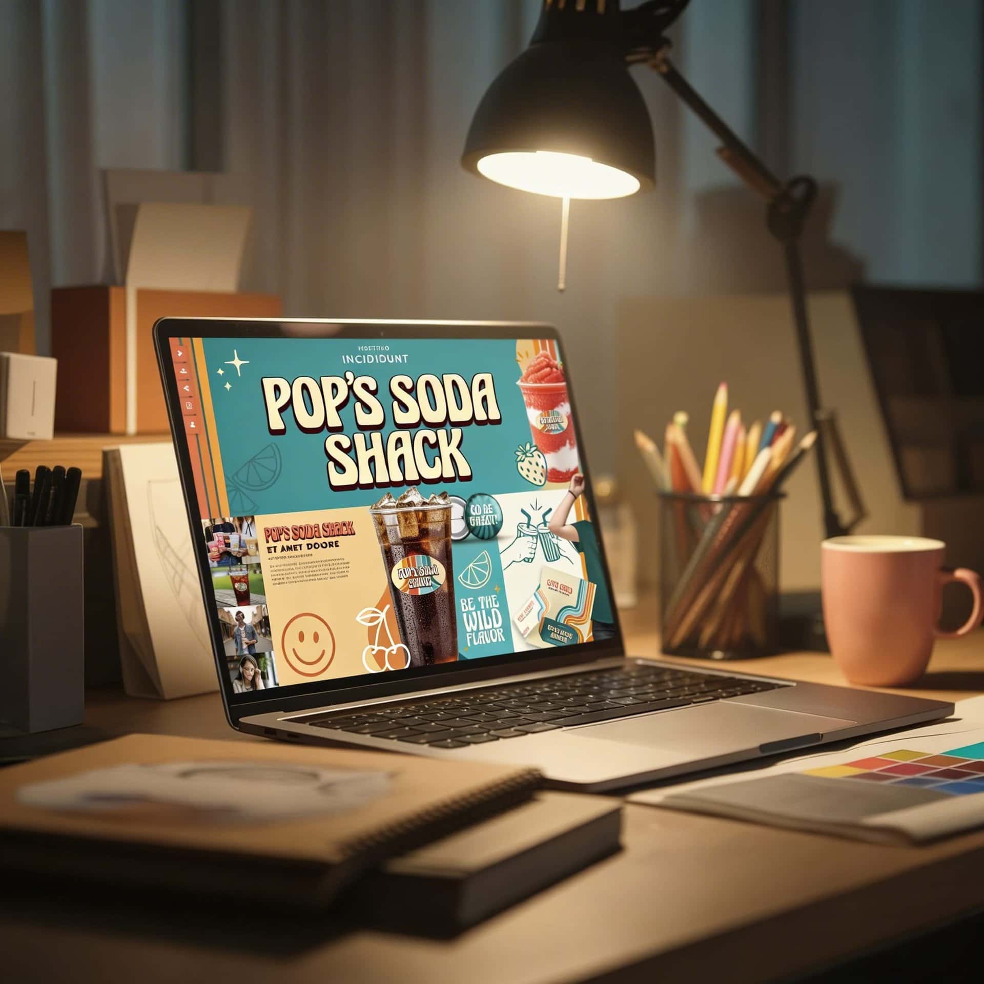 Digital menu display for Pop's Soda Shack on a laptop screen.