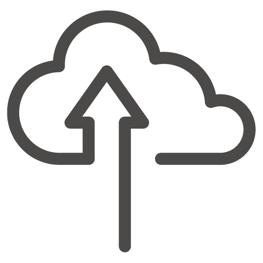 Cloud with upward arrow representing cloud upload or data transfer.