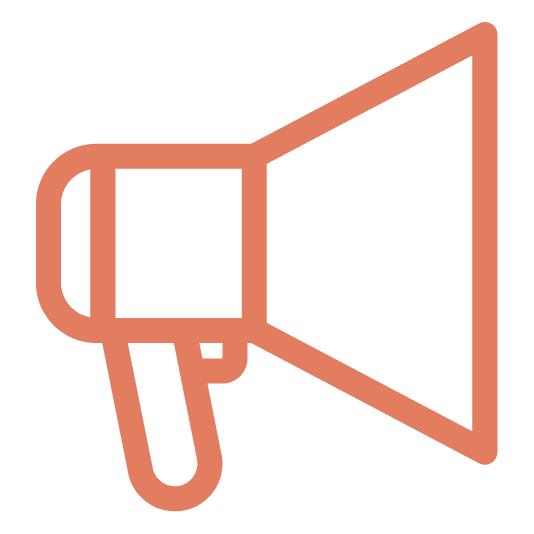 Simple megaphone icon representing communication and sharing.