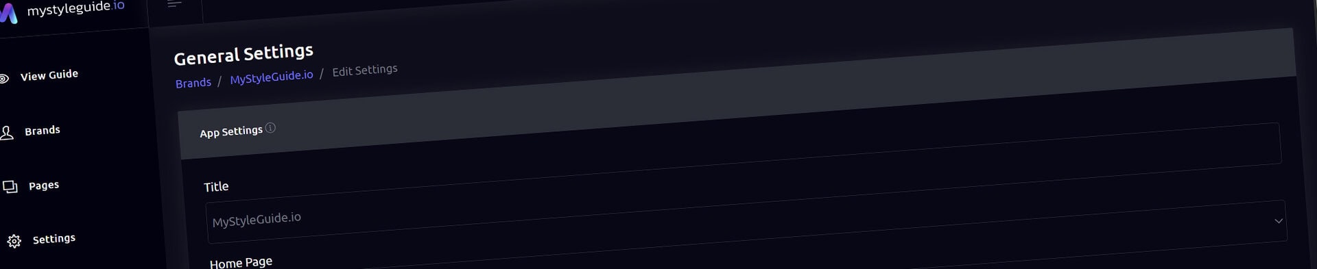 Screenshot of MyStyleGuide.io's digital brand guide interface.
