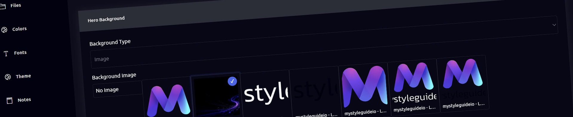 Digital hero component with vibrant purple and blue branding elements.