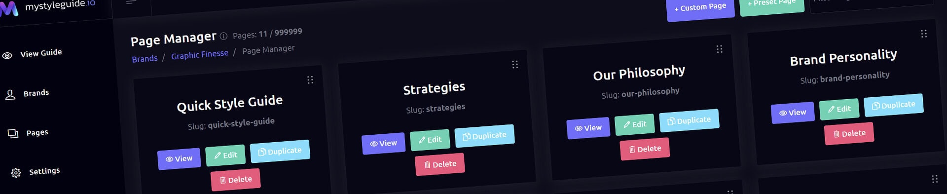 Screenshot of MyStyleGuide.io's digital brand management platform.
