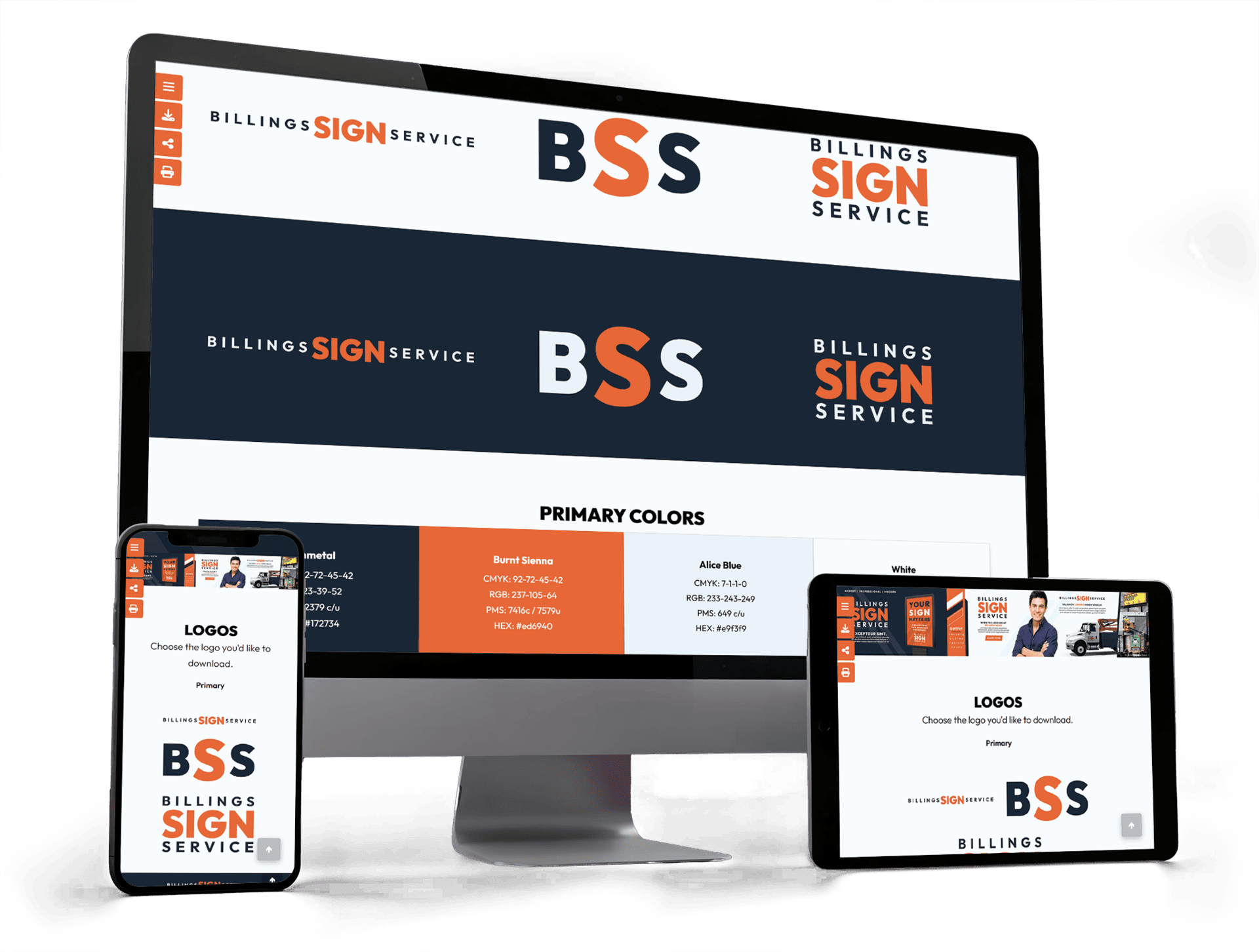 Logo design for Billings Sign Service on various screens.
